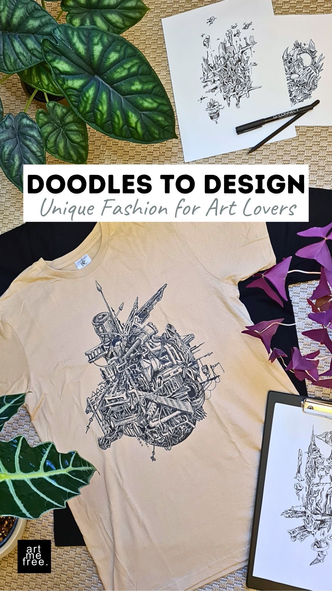 artmefree design shirts with doodles