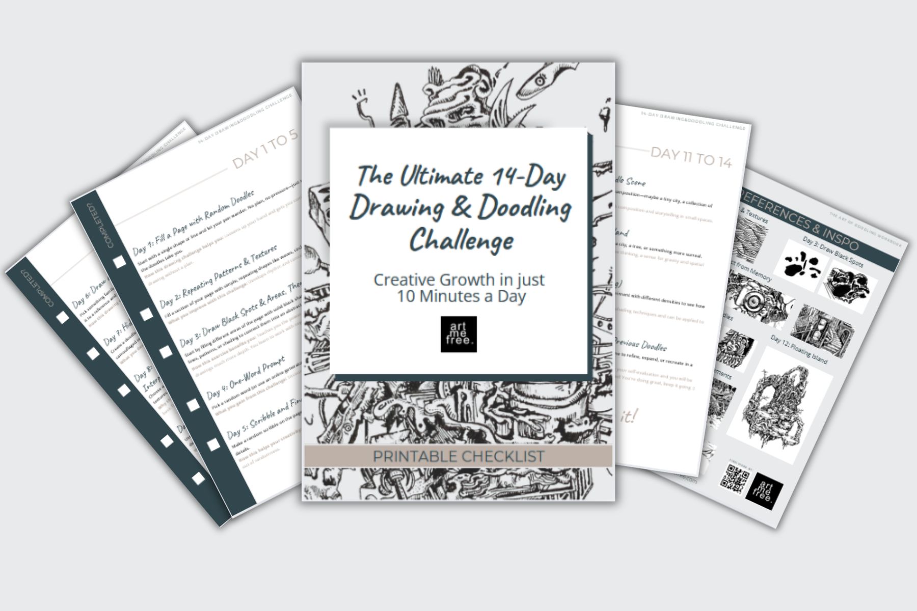 14-day drawing and doodling challenge printable checklist