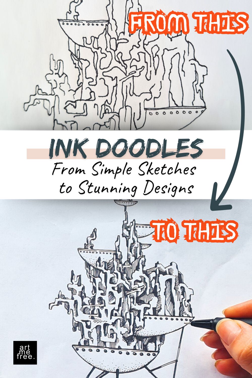 doodling from sketch to design with ink