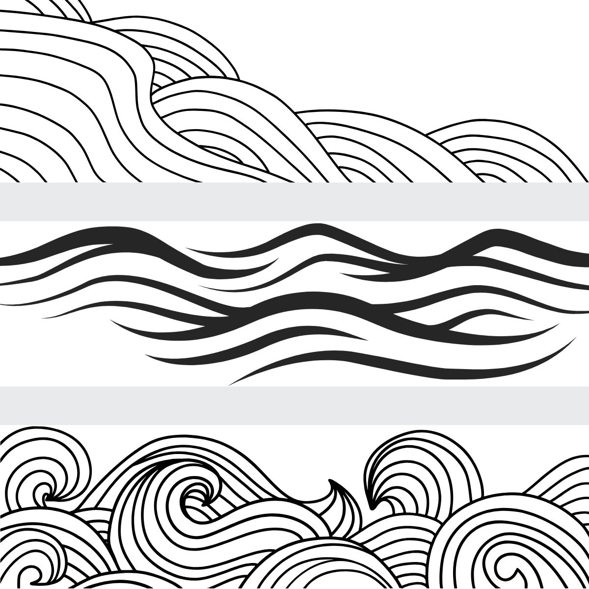 three types of waves patterns perfect for doodles