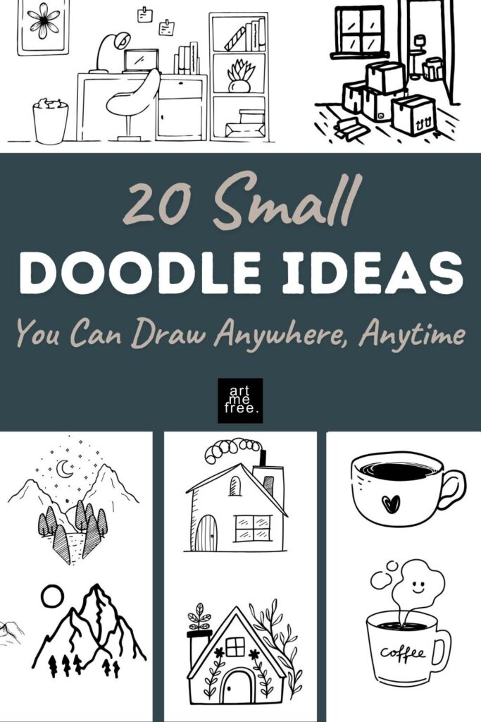 Hand-drawn small doodles scattered on sticky notes and sketchbook pages—perfect for quick creative inspiration.