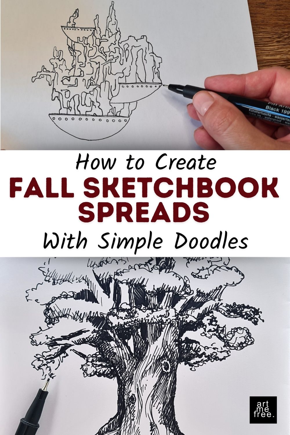 Fall sketchbook spread with doodles – autumn doodle ideas