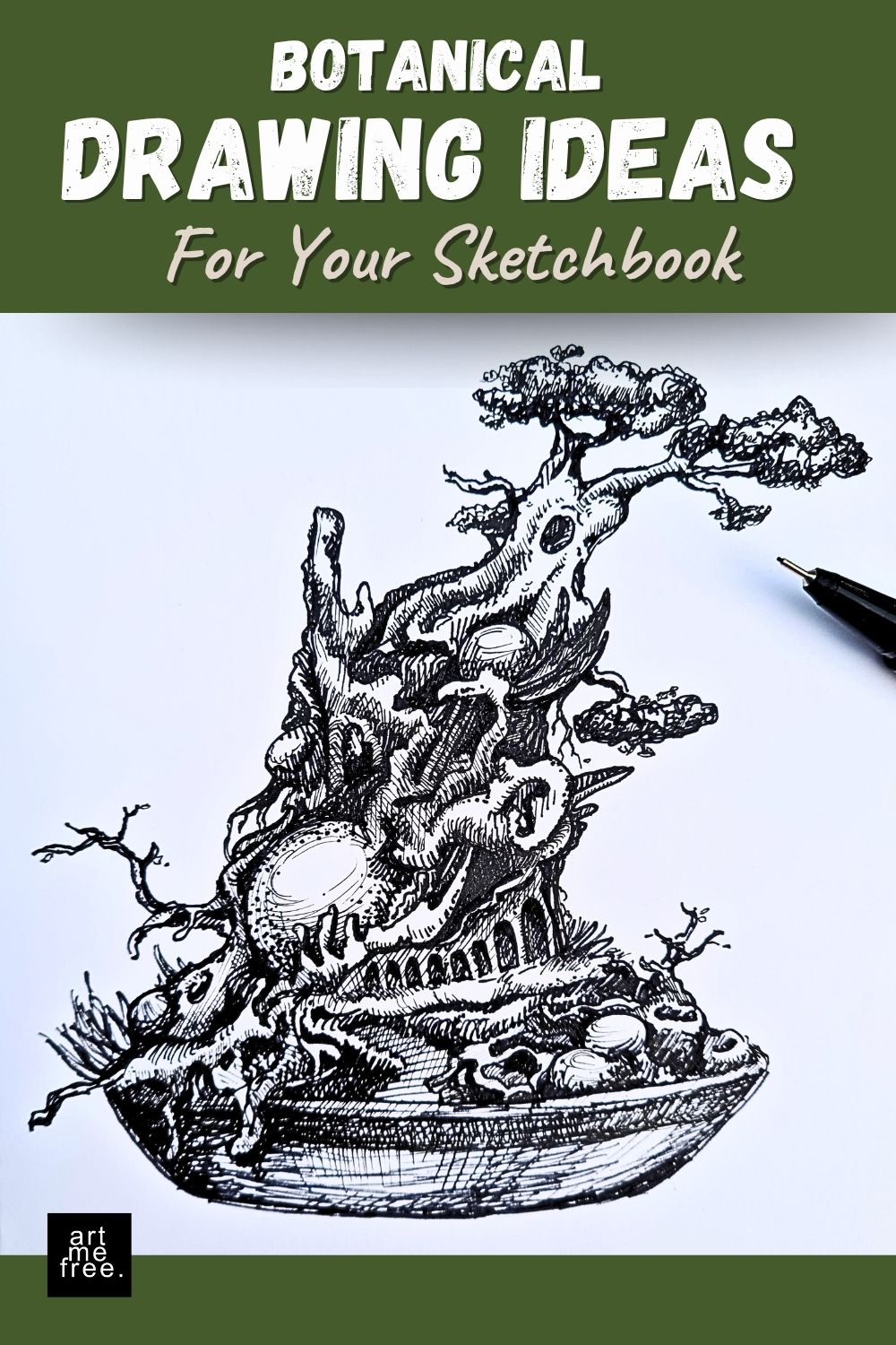 Botanical drawing ideas showing a simple tree sketch