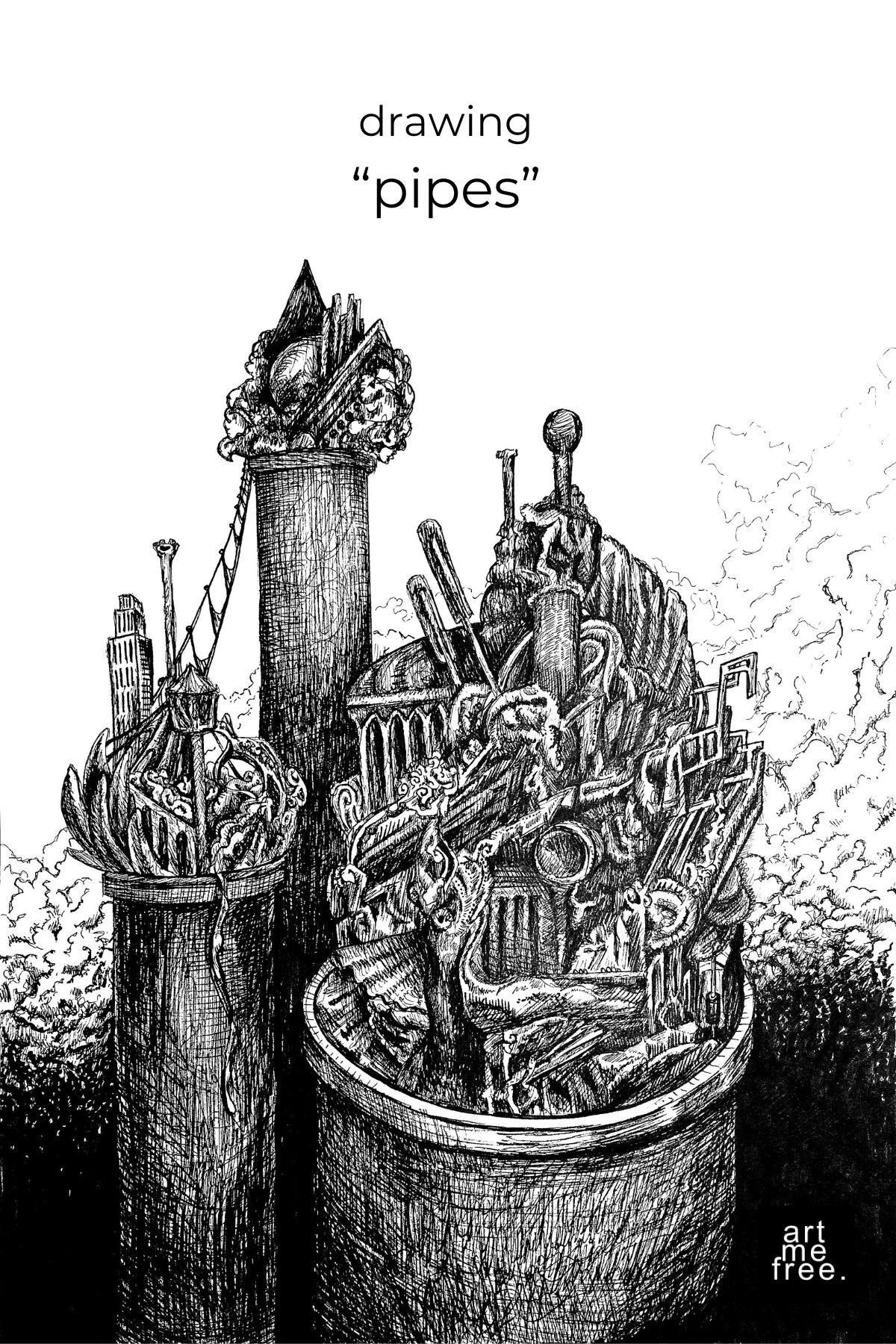 moody drawing "pipes" by artmefree