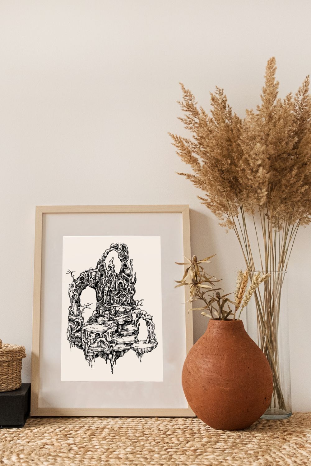doodle art with dried grasses styled for dall