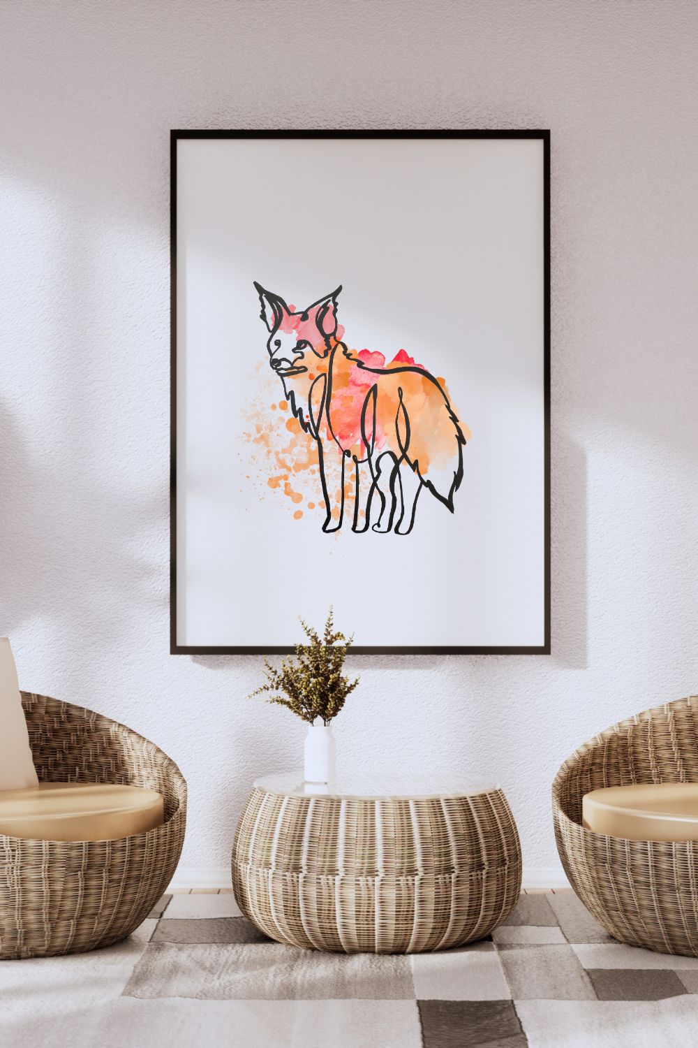 wallart of fox in line drawing style