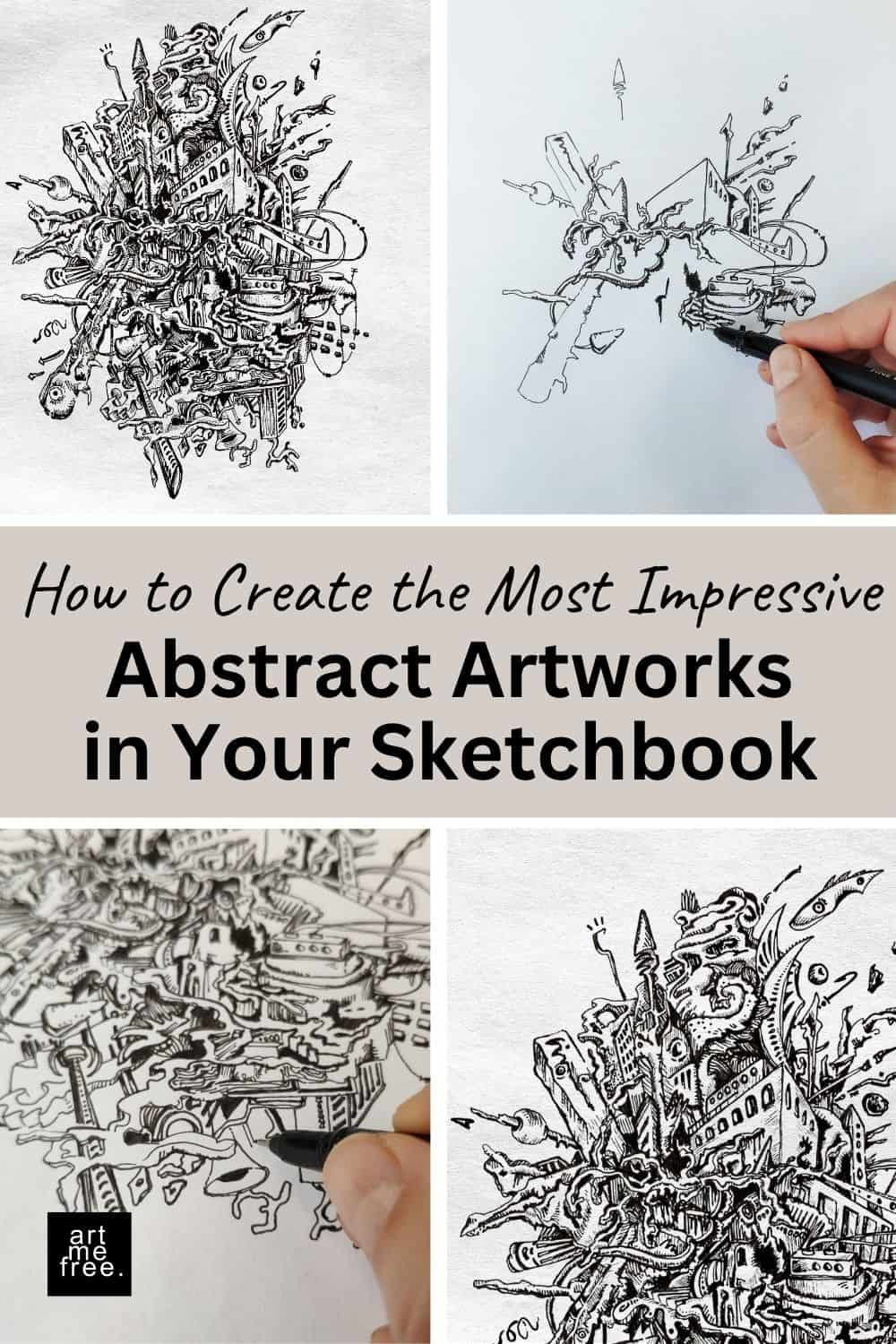 abstract artwork with doodle drawings