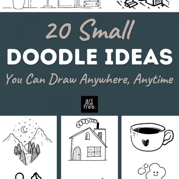 Hand-drawn small doodles scattered on sticky notes and sketchbook pages—perfect for quick creative inspiration.